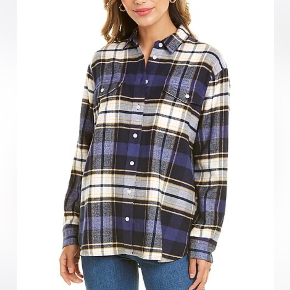 EUC Madewell Oversized Flannel Shirt XS blue white yellow